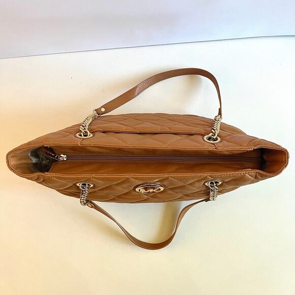 MICHAEL KORS Quilted Leather Tote, Acorn Brown with Gold Accents - Picture 8 of 10